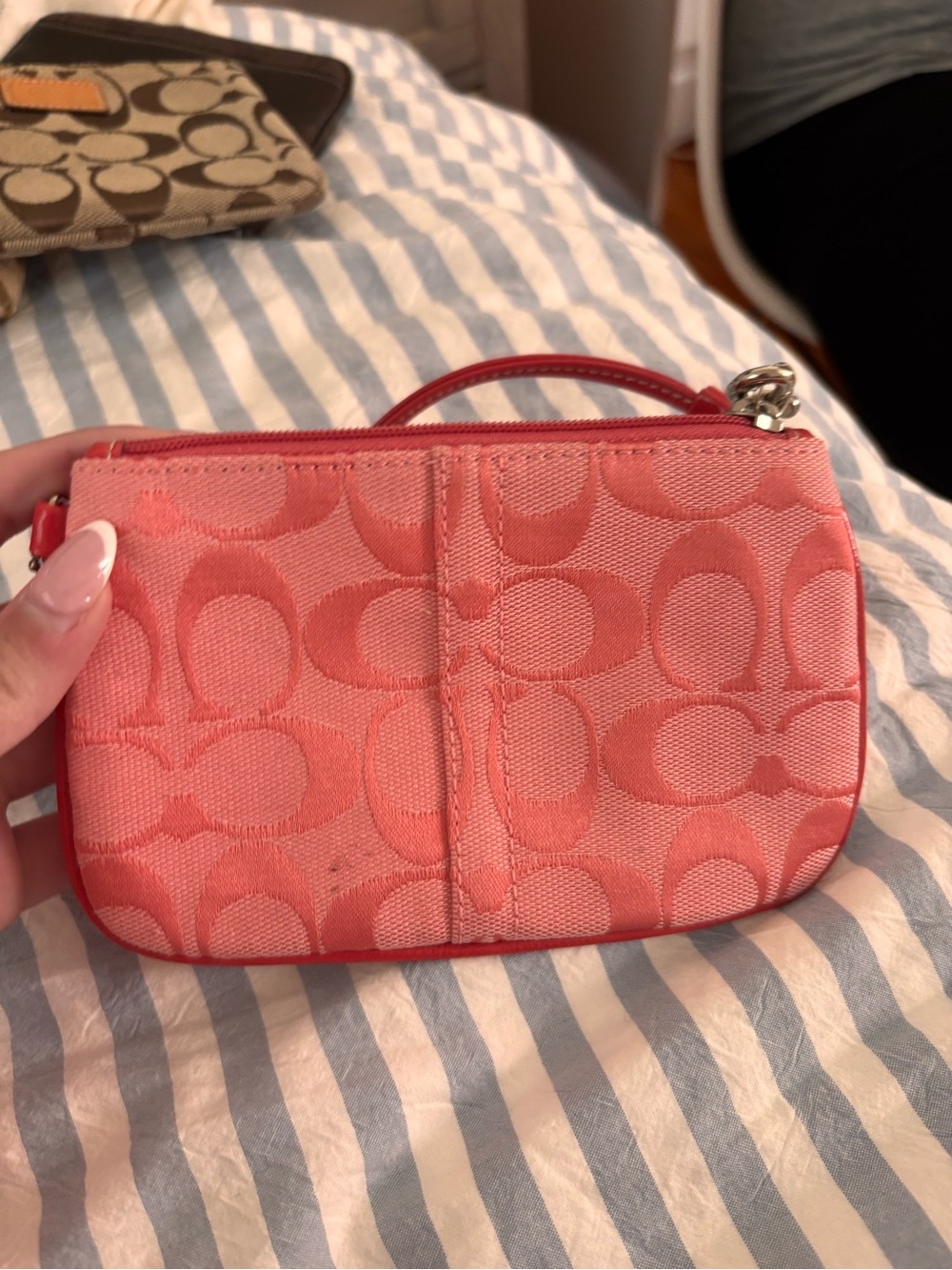 Coach Coral Signature Wristlet in Bright Coral - Picture 2 of 3